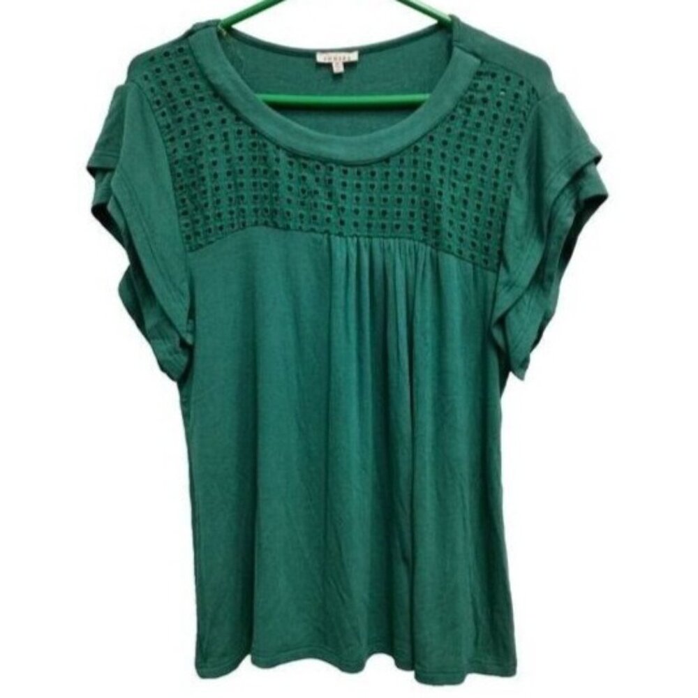Green Eyelet Yoke Women's Top